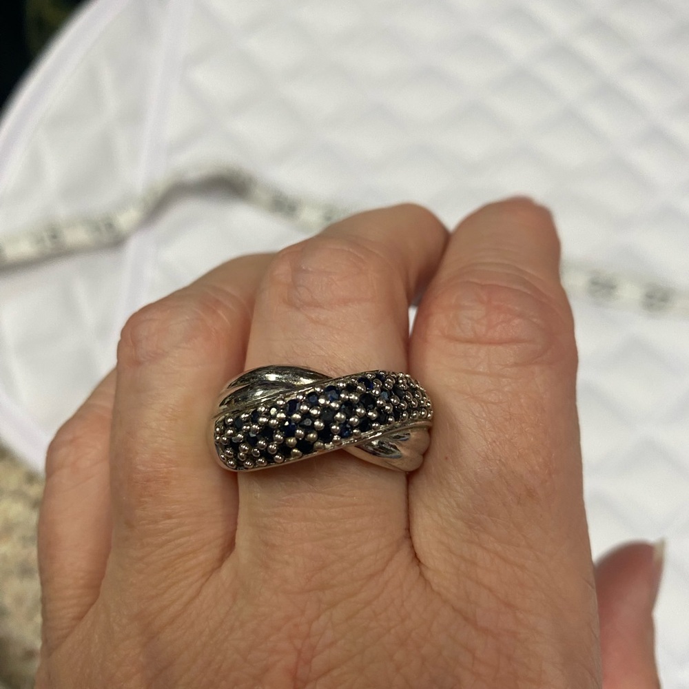 Cna blue sapphire and Sterling bypass ring